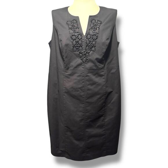 Rafaella Beaded Doubleweave Sheath Dress Black 18W - Picture 1 of 7